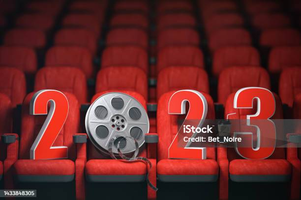 Happy New 2023 Year In Cinema Red Seats 2023 Cinema And Movie Season Concept Stock Photo - Download Image Now