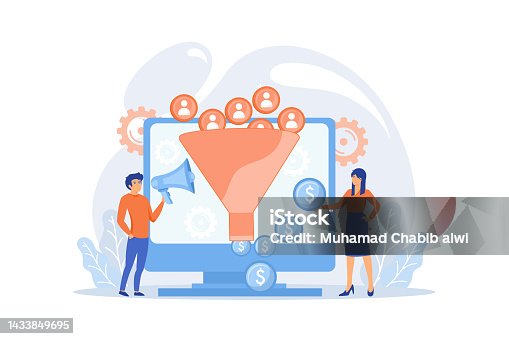istock Monetization tips. Increasing conversion rates strategy. Attracting followers. Generating new leads, identify your customers, SMM strategies concept, flat vector modern illustration 1433849695