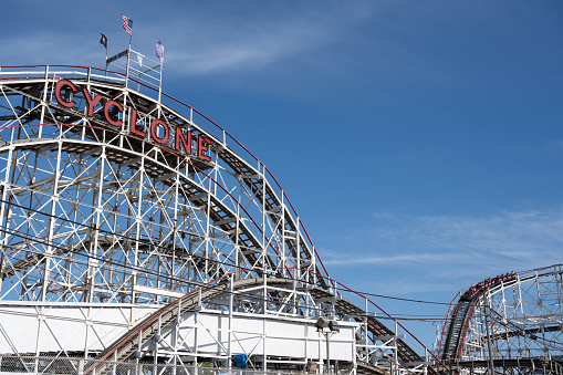 Brooklyn, NY, USA - June 5, 2022: The Coney Island Cyclone roller coaster in Coney Island.