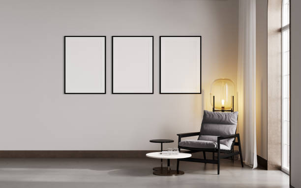 istock mock up poster frames in modern interior background, living room, Scandinavian style, 3D render, 3D illustration 1433855838