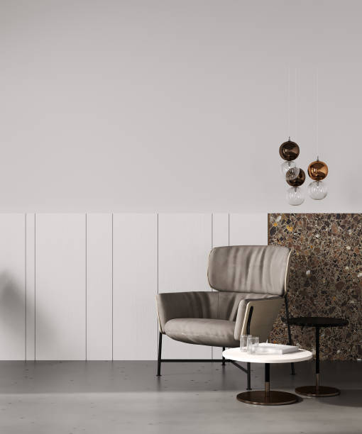 istock Home interior, luxury modern light living room interior, beige empty wall mock up, 3d rendering 1433855868