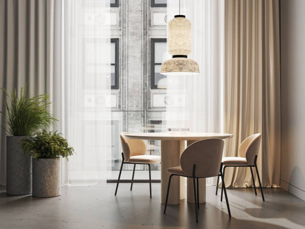 istock Modern living room interior with table and chair near window, 3d rendering 1433855894