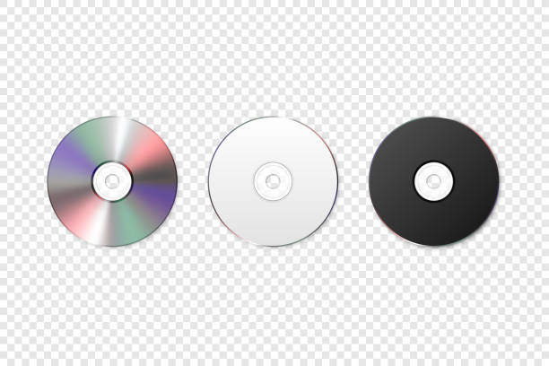 illustrazioni stock, clip art, cartoni animati e icone di tendenza di vector 3d realistico bianco, nero e multicolore cd, dvd closeup isolato. modello di progettazione cd per mockup, spazio di copia. vista dall'alto - cd