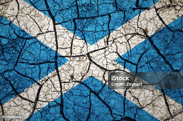 Dry Soil Pattern On The Flag Of Scotland Stock Photo - Download Image Now - Accidents and Disasters, Broken, Capital Cities