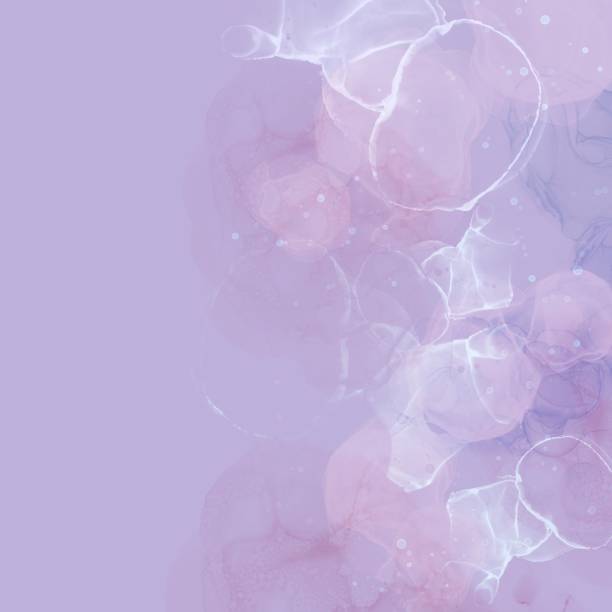 istock Alcohol ink art abstract square template for winter. White bubbles on retro violet background. Undulating curved movement 1433863937
