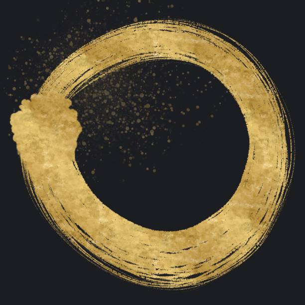 istock Japanese style square abstract banner with space for text, gold brushstroke rings on black background 1433865138