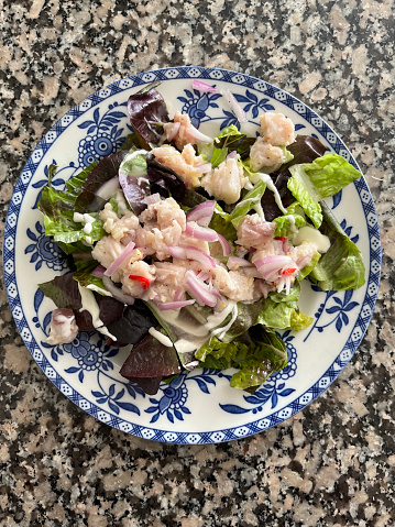 Ceviche on green salad