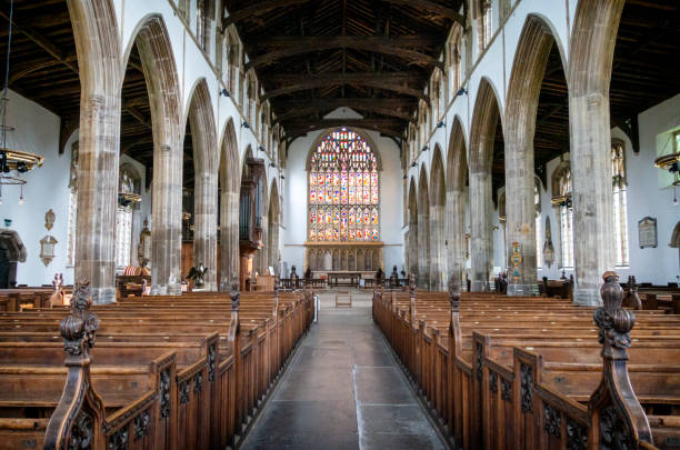 The nave and chancel in St Nicholas’ Chapel, in King’s Lynn, Norfolk, Eastern England. The current St Nicholas Chapel was built in the early 15th century as a ‘chapel of ease’ granted to the monks of the priory church of St Margaret (now King’s Lynn Minster).