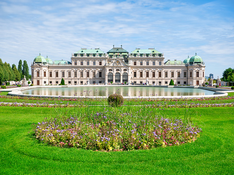 Vienna, Austria - June 2022:View with Belvedere Palace (Schloss Belvedere) built in Baroque architectural style and located in Vienna, Austria