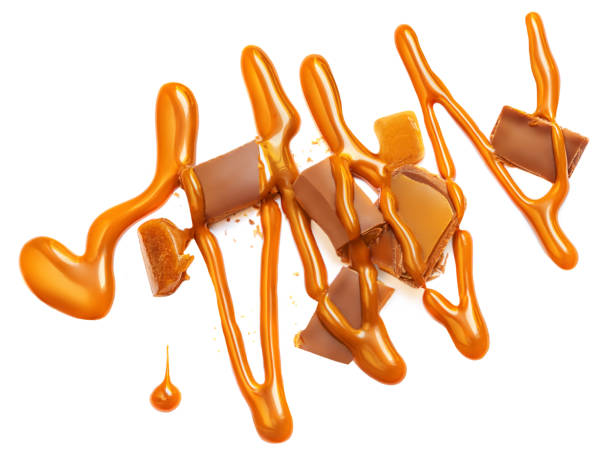 istock Caramel  with Toffee candies  isolated on white background, collection. Splash sweet pattern. Top view. Flat lay 1433870949