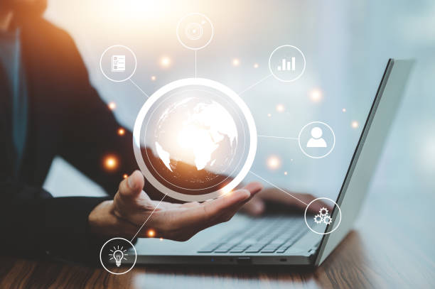 istock Global solution concept, hand touch on world Global solution business management corporate, Global solution design for business solution background 1433871294