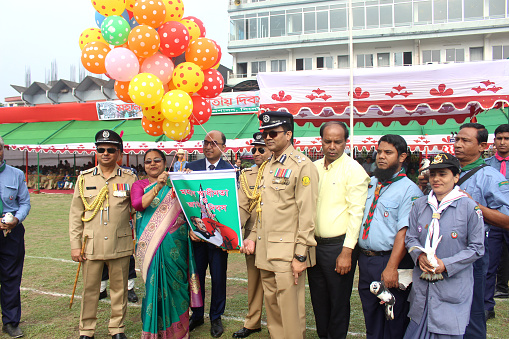 Officials of Sylhet district administration are auspiciously inaugurating Bangladesh Independence Day celebrations. Photo taken from at Sylhet district stadium in Bangladesh on 26 March 2018.