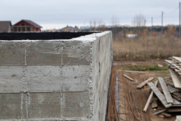 istock Concrete foundation for the construction of a house. 1433873482