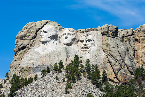 Presidents' heads carved into Mount Rushmore , South Dakota, USA