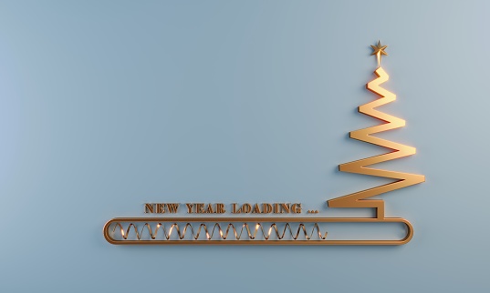 Digital loading stick made of golden christmas ornaments and tree flat lay, can be used new year concepts. ( 3d render )