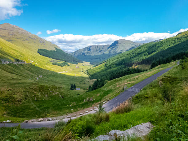 Beautiful Valley at the Rest and be Thankful Viewpoint Rest and be Thankful Mountain Pass entering Loch Lomond & The Trossachs National Park, Scotland loch fyne stock pictures, royalty-free photos & images