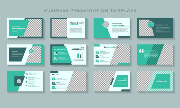bildbanksillustrationer, clip art samt tecknat material och ikoner med clean minimal modern elegant business presentation template 12-page slide design premium vector - mall