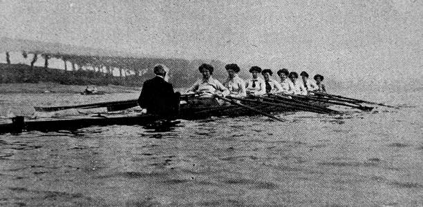 istock Ladies regatta rowing boat, 8 women with a helmsman 1433887048