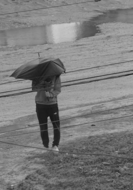 person holding umbrella in rain - shower women water outdoors imagens e fotografias de stock