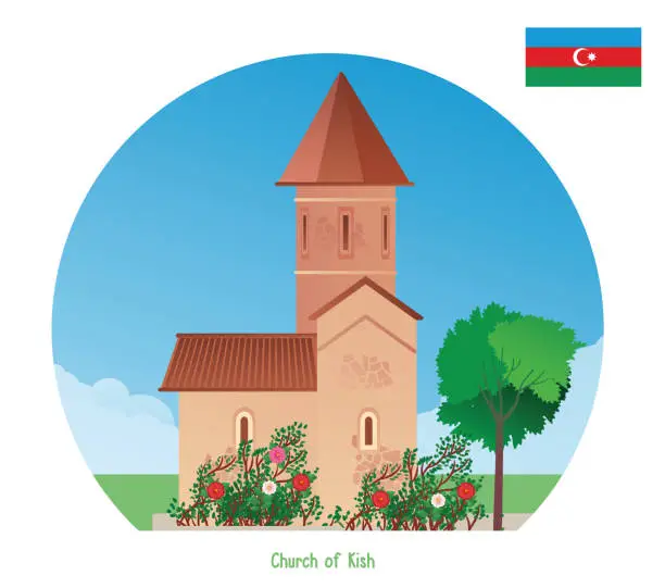 Vector illustration of Kish Albanian Church near Sheki, Azerbaijan