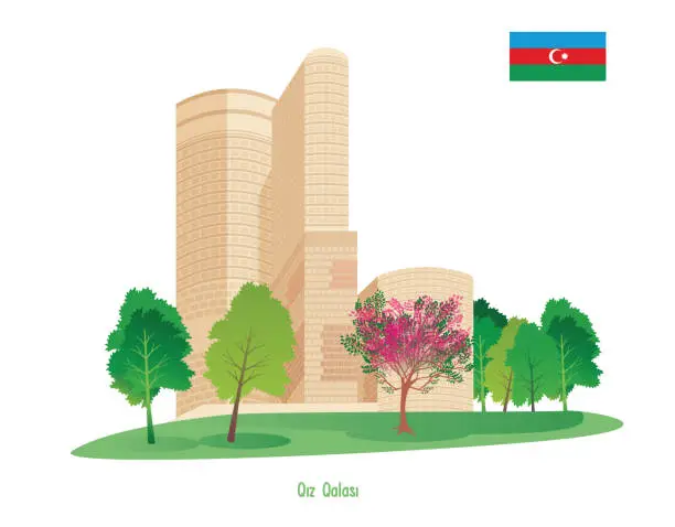 Vector illustration of Qia Qalası, Maiden's Tower - Baku