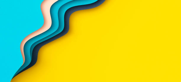 istock Abstract color papers geometry flat lay composition with blue, pink color lines and shapes on yellow background, Top view, copy space 1433889285