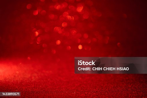 istock Red bokeh lights on the Merry Christmas background 1433893571