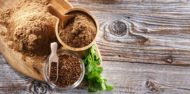 istock Ground coriander, its dried seeds and fresh leaves 1433895257