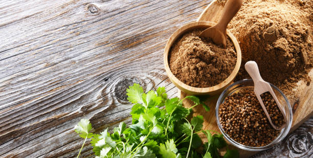 istock Ground coriander, its dried seeds and fresh leaves 1433895352