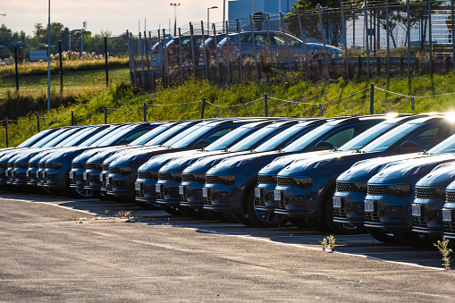 Gothenburg, Sweden - July 30 2022: Lynk and Co 01 PHEV cars ready for delivery.