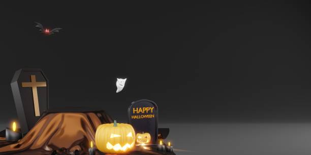 istock halloween background podium coffin bats and pumpkins 3d illustration 1433898951
