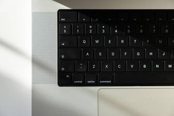 High angle view of laptop keyboard