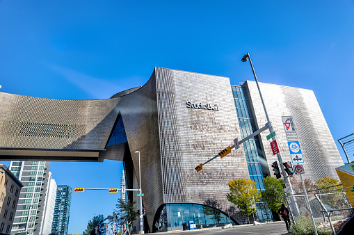 Calgary, Alberta - September 24, 2022: Exterior of Studio Bell and the National Music Centre in Calgary Alberta