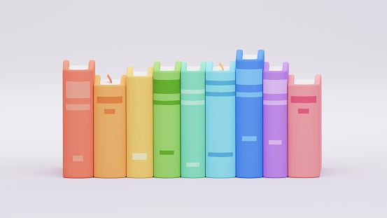 Rainbow Colored Books Standing one-by-one