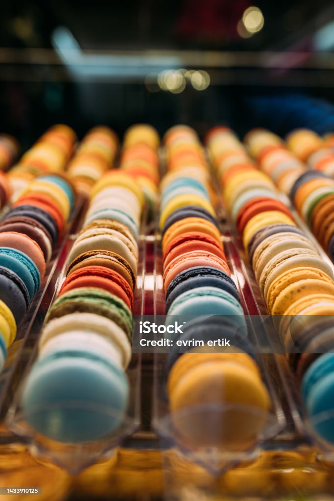 Colorful homemade organic macarons Shopping Stock Photo