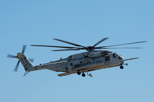 Helicopter flying in sky. Photo taken in non ticket area Miramar Airbase in San Diego California USA on September 23, 2022.