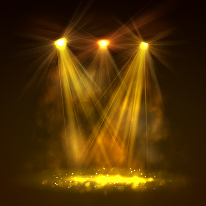 Spotlight on stage with smoke and light. Vector illustration.