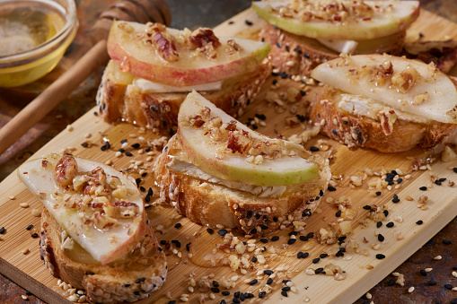 Apple and Brie Crostini with Organic Honey and Pecans