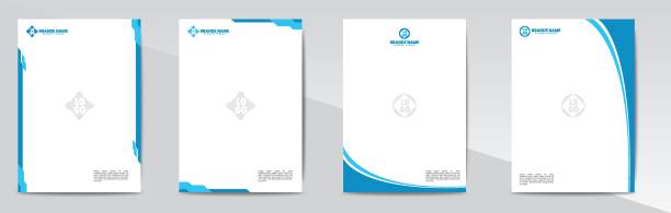 bundle of Letterhead Templates Set of Modern Business blue cyan Letterhead Design Template, Abstract Design, Corporate Business - Letterhead Template, Multipurpose, elegant concept - Vector EPS file simple letterhead design stock illustrations