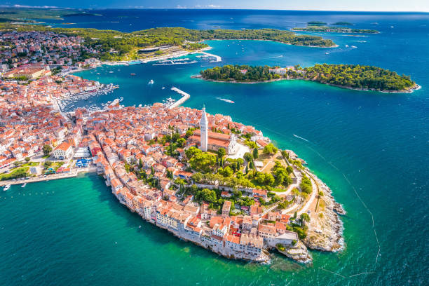 istock Rovinj old town aerial panoramic view 1433924695