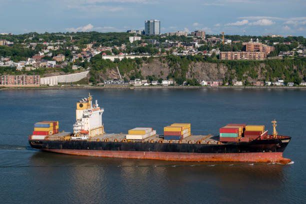 Cargo ship on the Saint Lawrence River stock photo