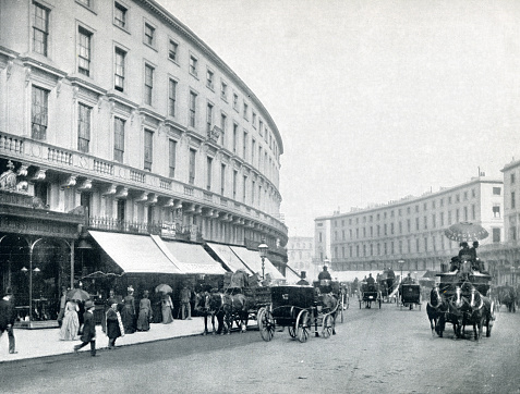 Regent Street became established as centre of fashion. Shops sold exotic products. By the end of the century, fashions changed.