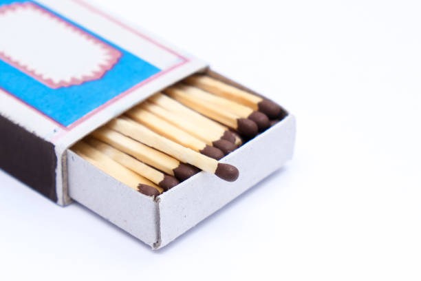 istock Match box full of matches close up on white background 1433929656