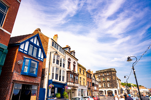 Whitby street facades UK in Scarborough Borough Concil of England United Kingdom North Yorkshire