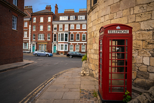 York city UK red thelephone box booth in England United Kingdom North Yorkshire