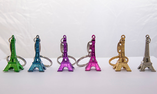 Eiffel tower souvenirs in different colors