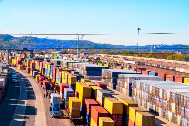 istock Cargo Container Distribution Sight with Railroad Yard in the Background 1433964583