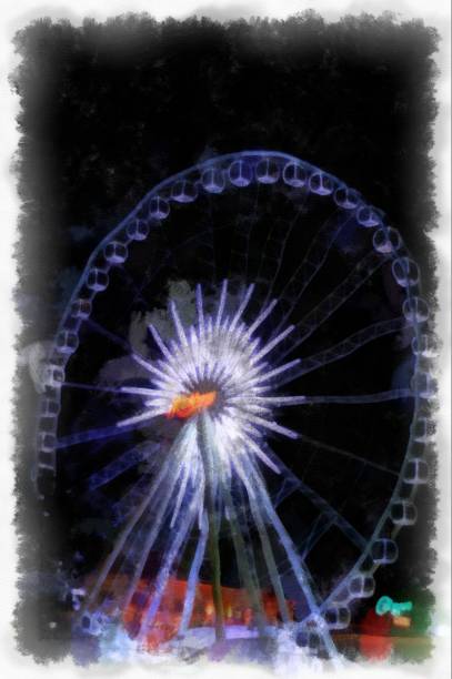 istock Ferris wheel night landscape watercolor style illustration impressionist painting. 1433965870