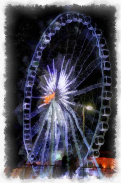 istock Ferris wheel night landscape watercolor style illustration impressionist painting. 1433968688