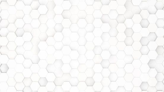 White and grey hexagon background. Realistic abstract honeycomb background. 3d rendering. Geometric texture. Modern technology backdrop. Hexagon pattern.